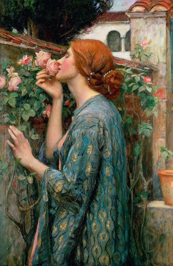 

No Framed Hand Painted Art Oil Painting On Canvas Portrait Nice Pretty Girl Smell Pink Roses Flowers for Women Men Kid Room Wall