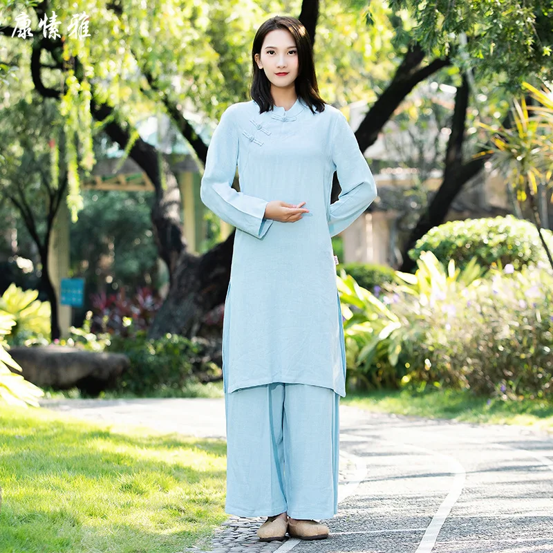 

Women Martial Arts Tai Chi Kungfu Uniforms Chinese Traditional Cotton Linen Loose Shirt+pant Workout Casual Meditation Wushu Set