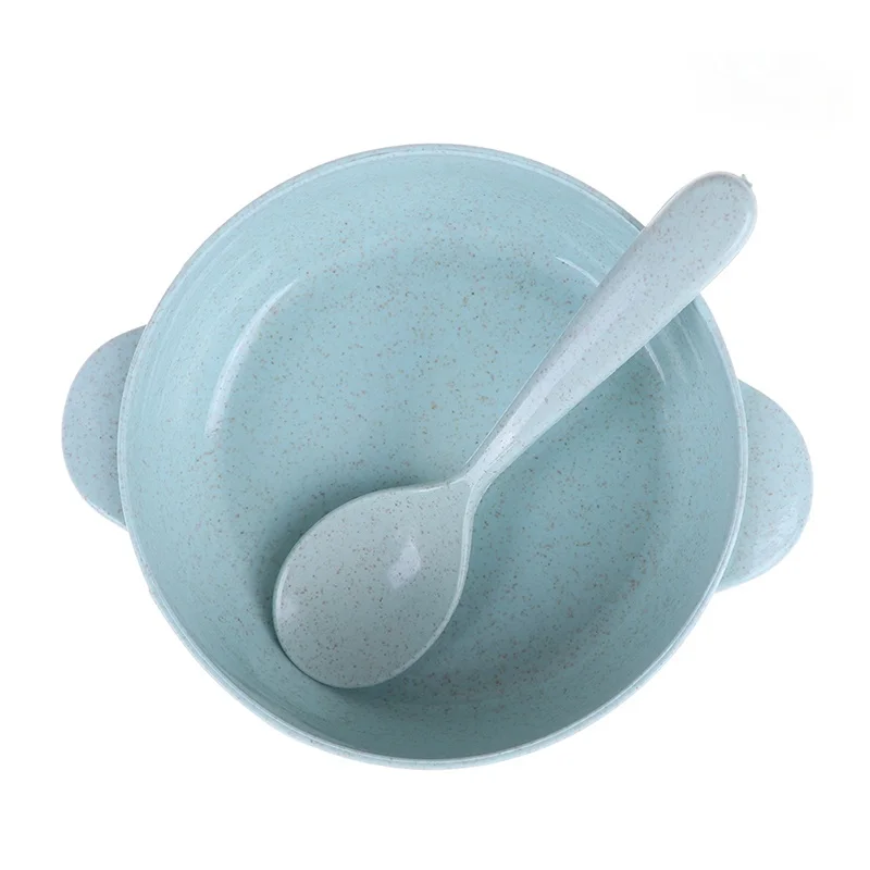 

2pcs Baby Feeding Tableware Set Eco-Friendly Wheat Straw Infant Plate Children Dish Dinnerware Kids Anti-hot Training Bowl+Spoon