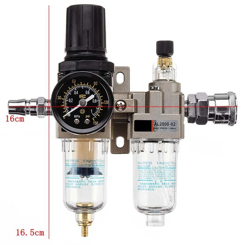 

150Psi Manual Drainage Supply Air Pump Air Compressor Oil Filter Regulator Pneumatic Water Separator Two-piece AC2010-02 Gauge