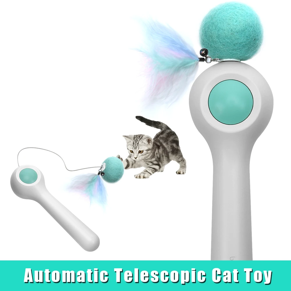 

Cat Teaser Toy Stick Automatic Lifting Motion Cat Toy With Feather Wand Ball Interactive Smart Pet Toy