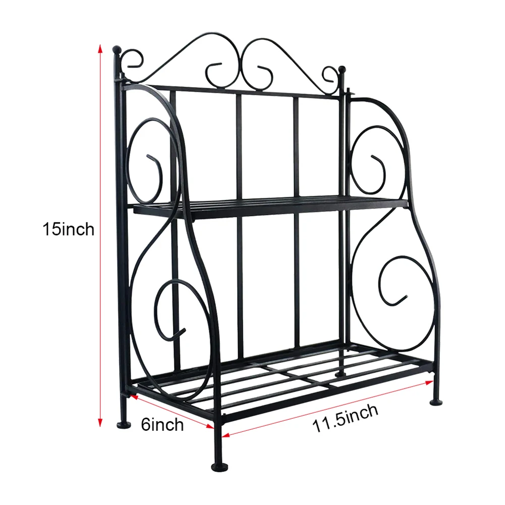 

2-layers Foldable Metal Plant Stand Shelf Rack Simple Coffee Bar Garden Balcony Flower Pot Shelf 2-Tier Kitchen Bathroom Shelf