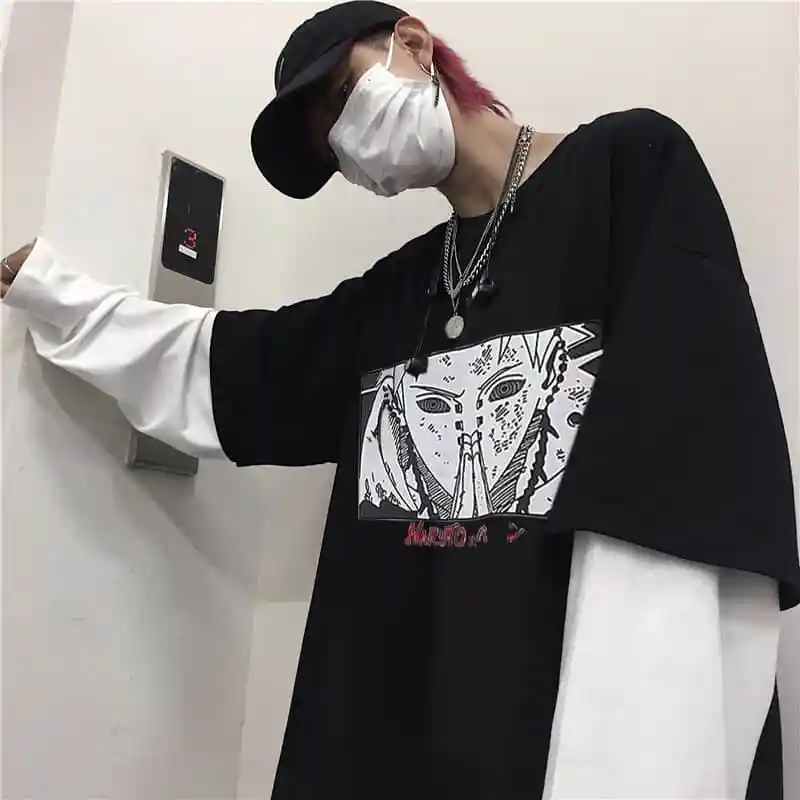 NiceMix Harajuku футболка женская поддельная 2 шт. принт японский Fujiang Ужасы комиксы длинный рукав рубашка Женская Vetement Femme