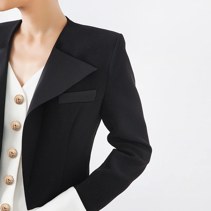 TWOTWINSTYLE Patchwork Hit Color Women's Coat V Neck Long Sleeve Single Breasted Korean Women's Autumn Jackets Fashion New