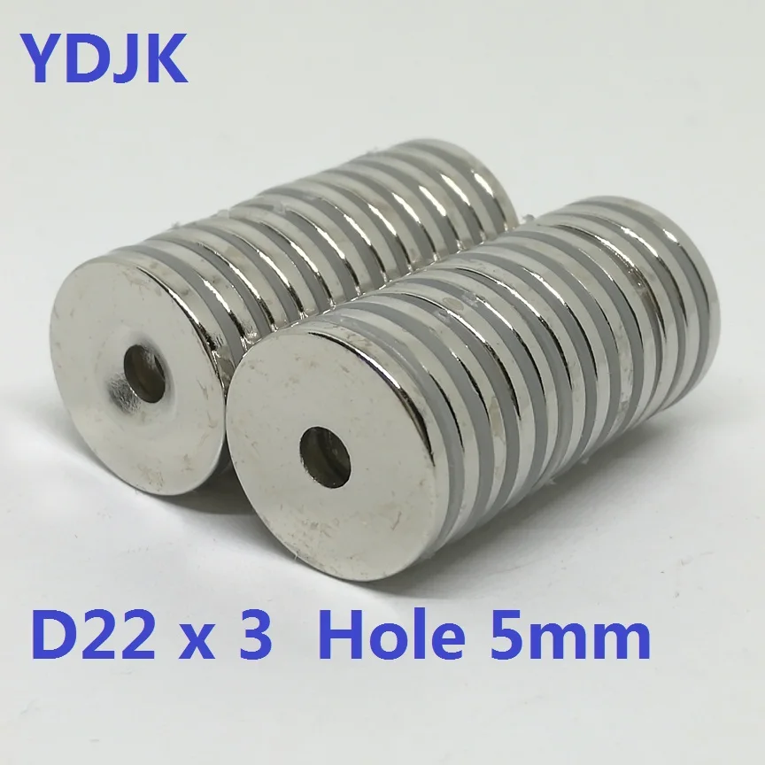 10 20 50 шт. / Лот NdFeB магнит 22*3 отверстия 5 N35 D потайной диск магниты 22x3 постоянный
