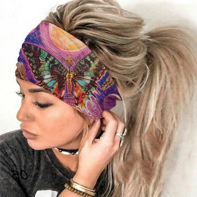 

2021 Bohemia Headpiece Yoga Hair bands Women Stretch Headwear Headbands Bandage Stretch Girl Wide Hair Bands Headwrap Scarf