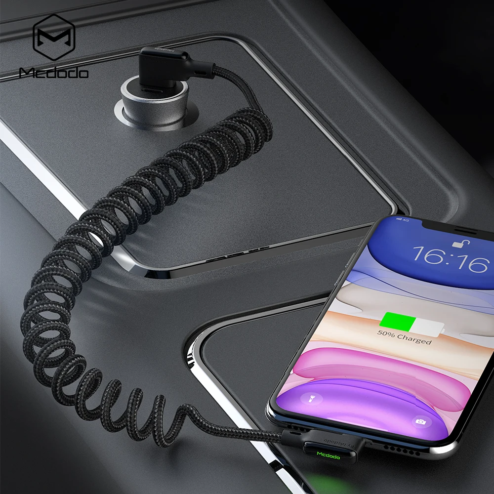 mcdodo usb to lightning cable retractable car spring 3a fast charging cable for iphone 11pro max x xs xr fast charger data cable free global shipping