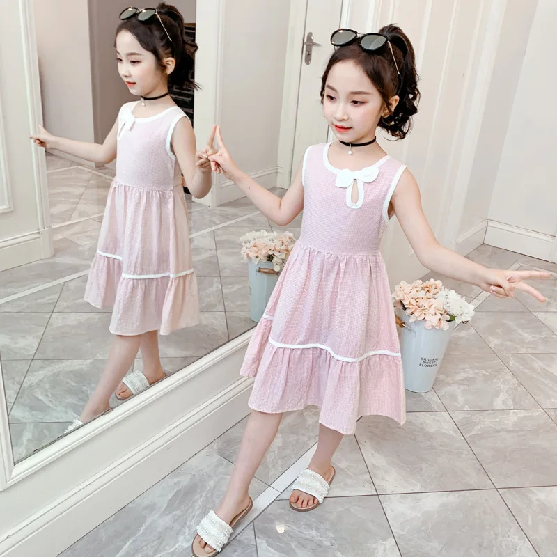 Голубые розовые клетчатые Летние Детские платья для девочек 2020 платье малышей