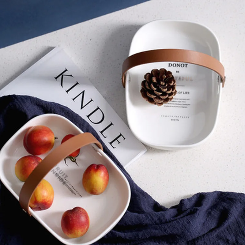 1 шт. Керамическая посуда бочка для хранения фруктов/дисковая Салатница с кожаной