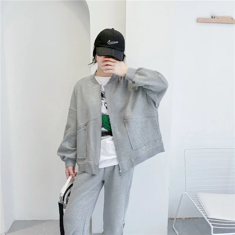 

Women Hot Selling All-Match Casual Jacket Loose Short Zipper Baseball Uniform Ladies Spring Autumn Cotton Coat