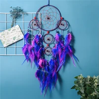purple five rings dream catcher home decoration feather wind chime pendant gift vintage room decor nordic room decor aesthetic