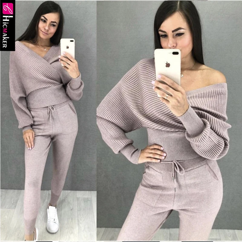 Женский комплект из 2 предметов вязаный пуловер Джемпер и высокая талия