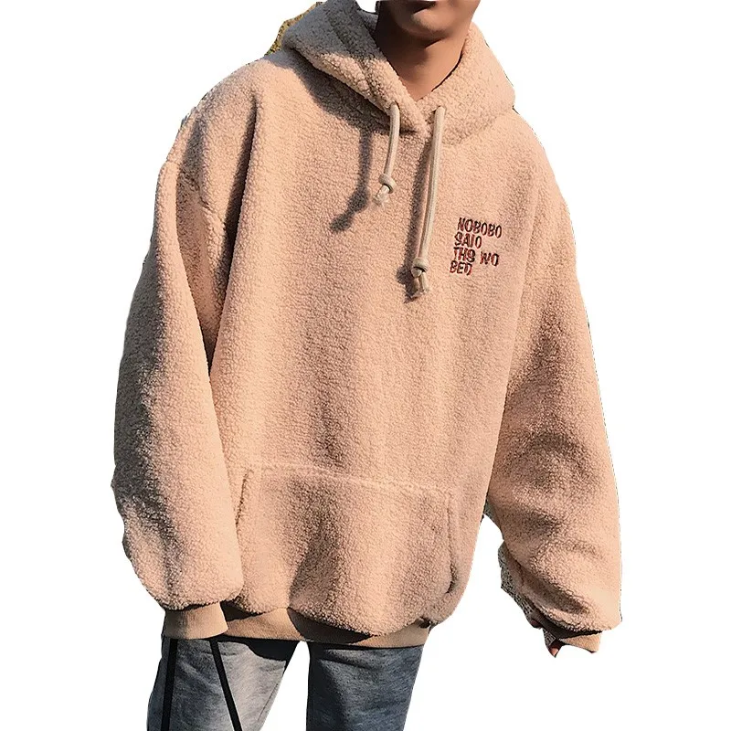 

Zuolunouba 2020 Winter Lambswool Men Hoodie Thickening Plus Velvet Korean Casual Casual Fashion Solid Color Warm Man Pullover