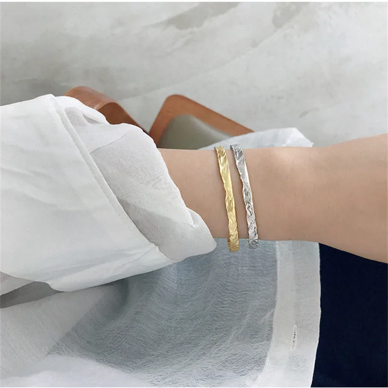 

YGRKLGA 100% 925 Sterling Silver Concavoconvex Surface Bangles for Women Nail Bracelets & Bangles