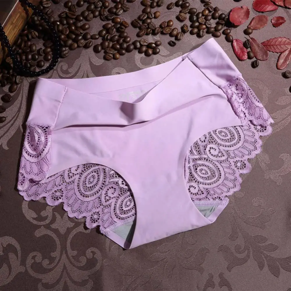 

80% HOT SALES!! Women Ice Silk Lace Solid Color Seamless Sexy Elastic Panties Underwear Briefs