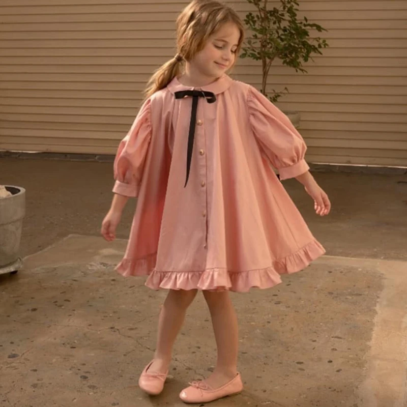 

New Spring Girls Princess Dress A-line Kids T-shirt Dress Ruffles Baby Girls Dress Children Clothing For Evening Party Pink