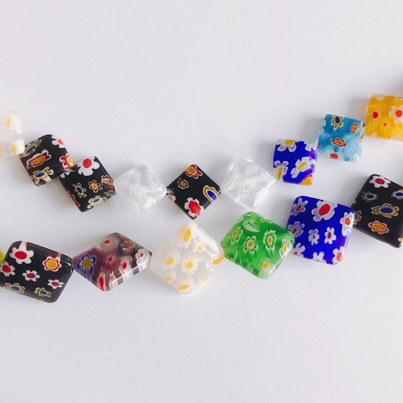 

Simple Mixed Color Plum Blossom Rhombus Colored Glaze Thousand Flowers Flat Bead Necklace Bracelet Material Accessories