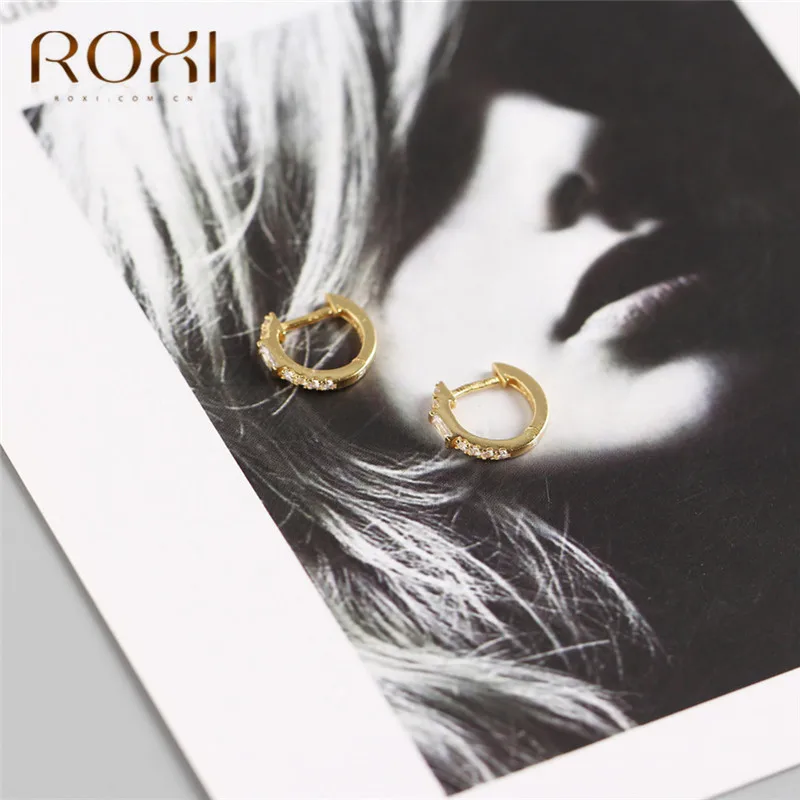 ROXI, 925 пробы, серебряные, прозрачные, циркониевые, круглые серьги-гвоздики для женщин, квадратные, Кристальные, круглые серьги, корейские ювелирные изделия, свадебные серьги