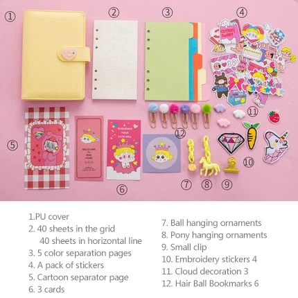 yellow Kawaii PU планировщик блокнот розовый A6 спиральный блокнот планировщик Органайзер связующий дневник пули блокнот-журнал - Цвет: yellow