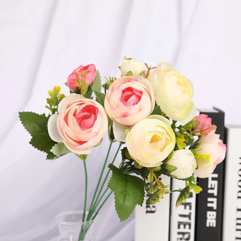 

1 pieces 5 forks 10 flowers Artificial roses bouquet Wedding Home decoration accessories Interior beautification Holding flowers