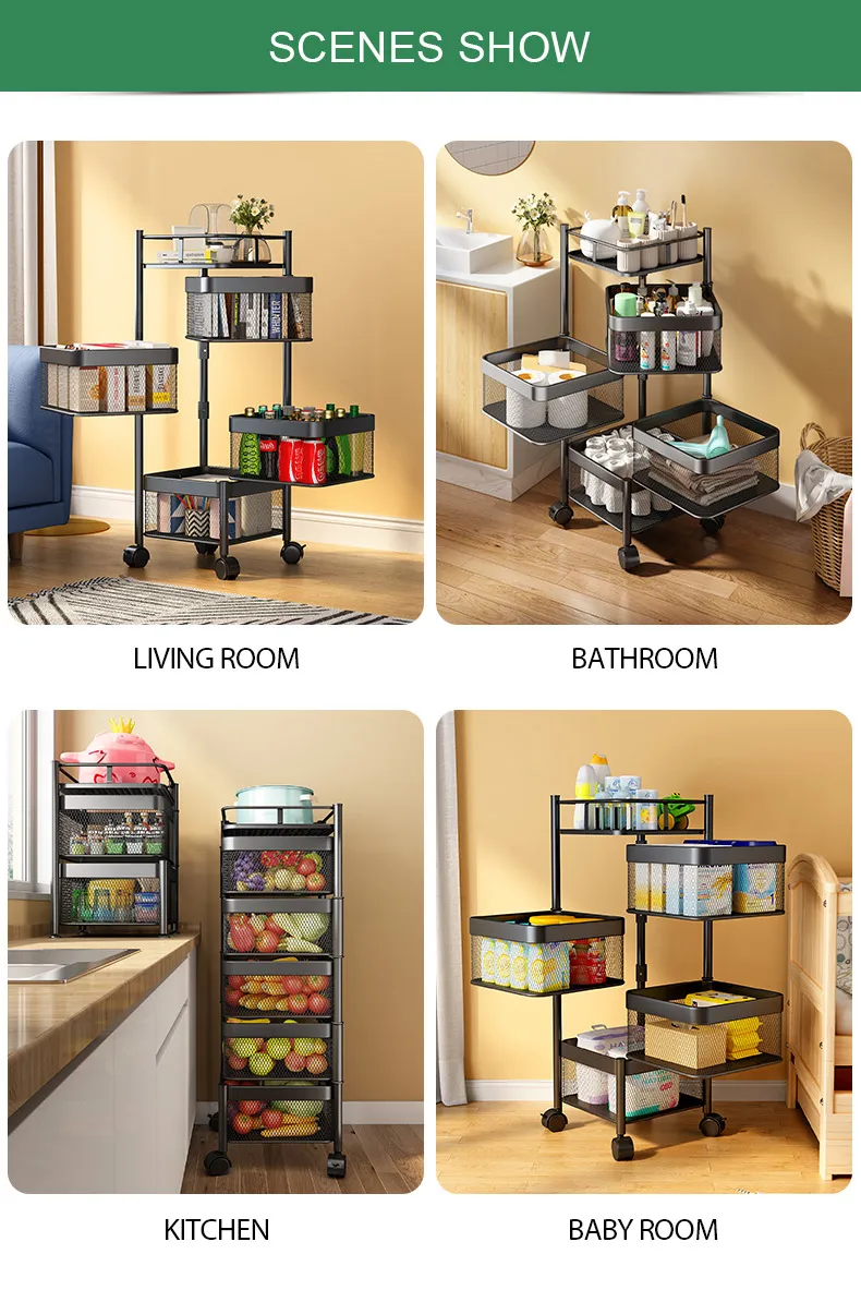 netel rotatable storage rack corner organizer kitchen trolley cabinet multi layer pot shelf fruit and vegetable basket free global shipping