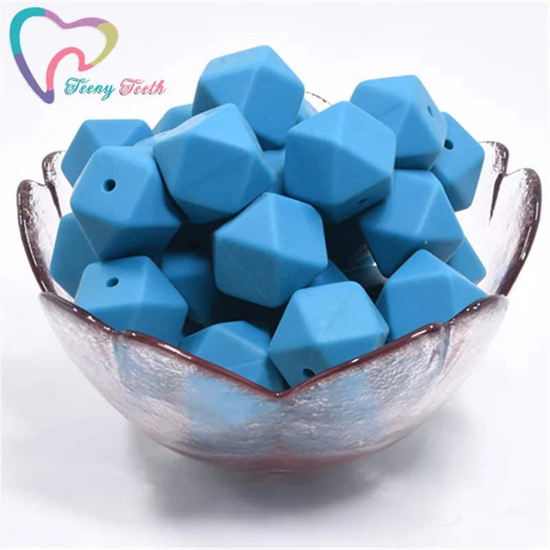 Teal Blue Teeny teeth 10 шт. 14 мм шестигранные Силиконовые бусы для прорезывания зубов детские DIY игрушечный детский душ подарок ожерелье соска цепь Силиконовые бусы - Цвет: Teal Blue