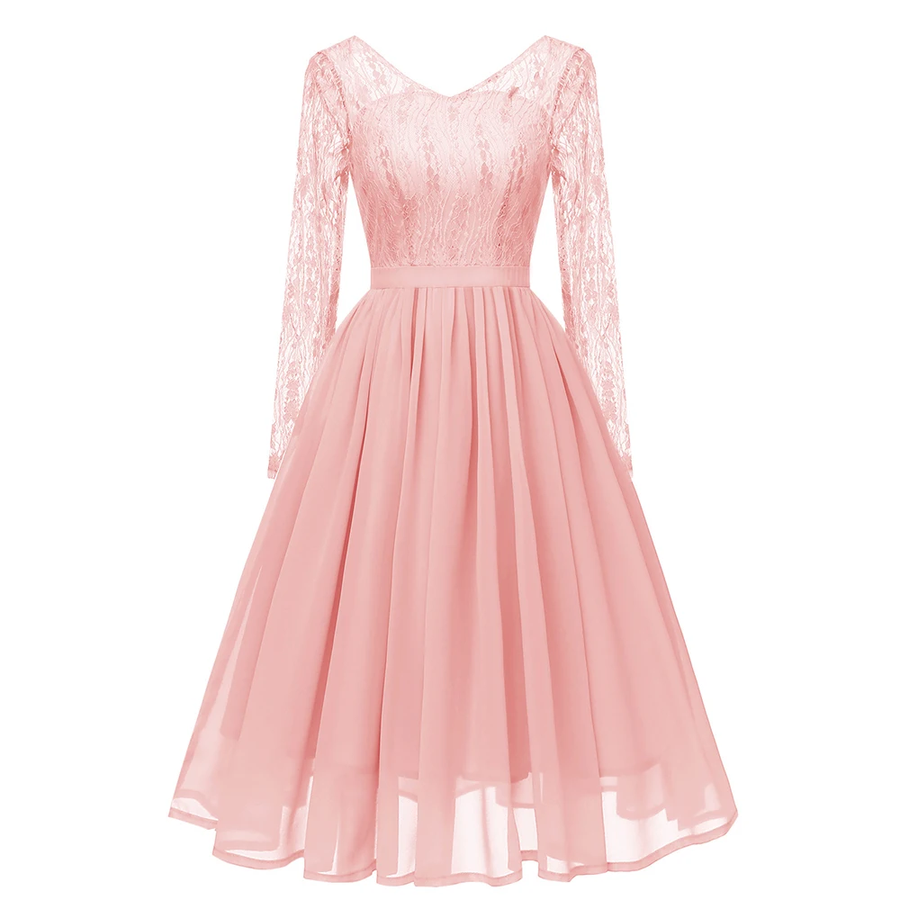 Сексуальное розовое кружевное плиссированное платье с вышивкой вечерние