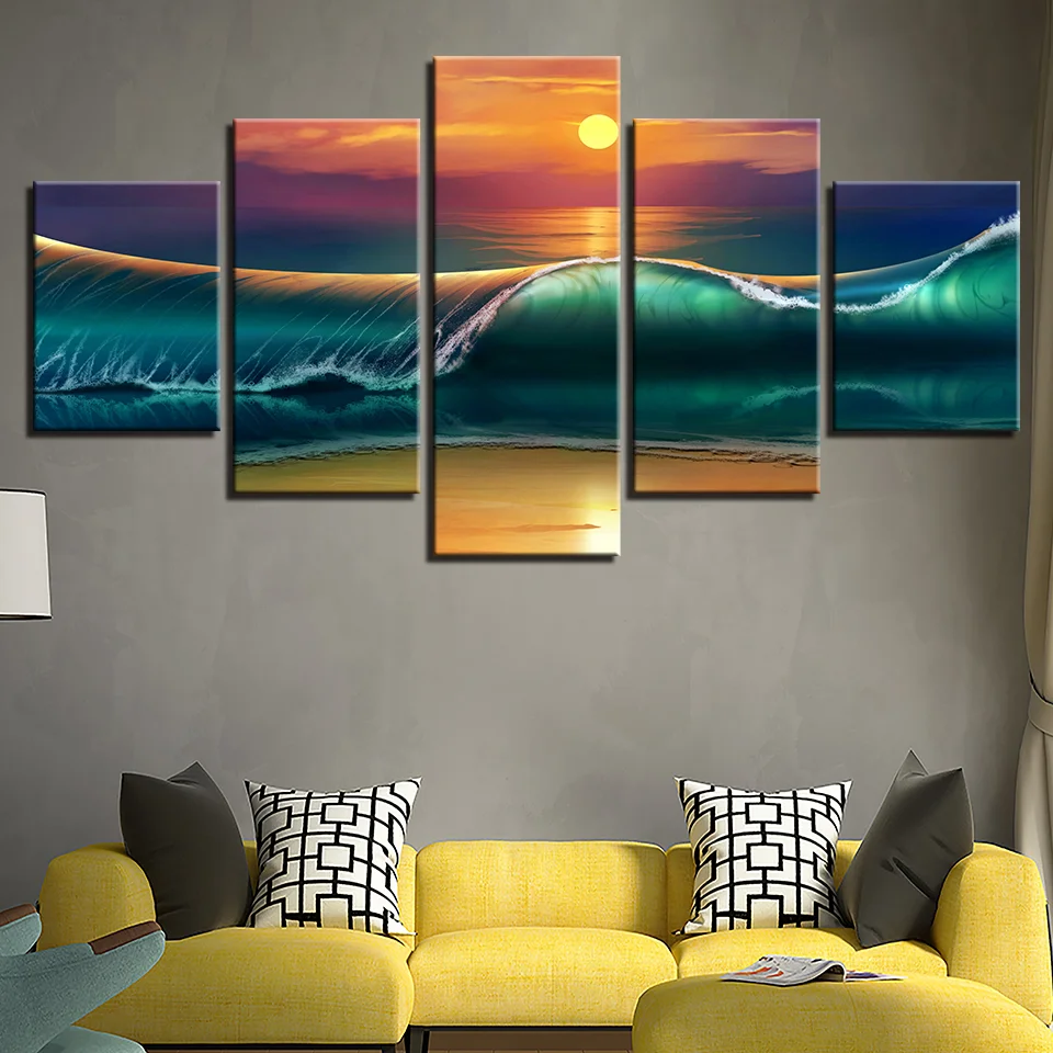 5 шт. закат пляж морской современных HD печать фотографии холст плакат Wall Art