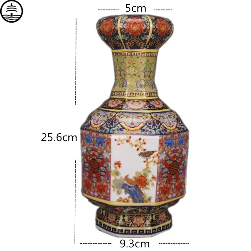 

Ceramic Art Vase Antique Home Decor Enamel Flower Receptacle Floral Organ Qianlong Bottle Porcelain Decoration Collecting R7310