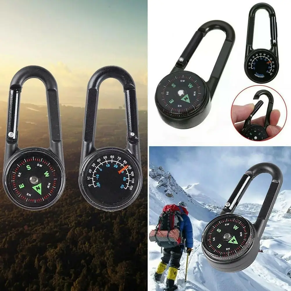 

Keychain Multifunctional Camping Hiking Metal Carabiner Outdoor 1pc Tools Sporting Thermometer Survival Compass Mini Q2e3