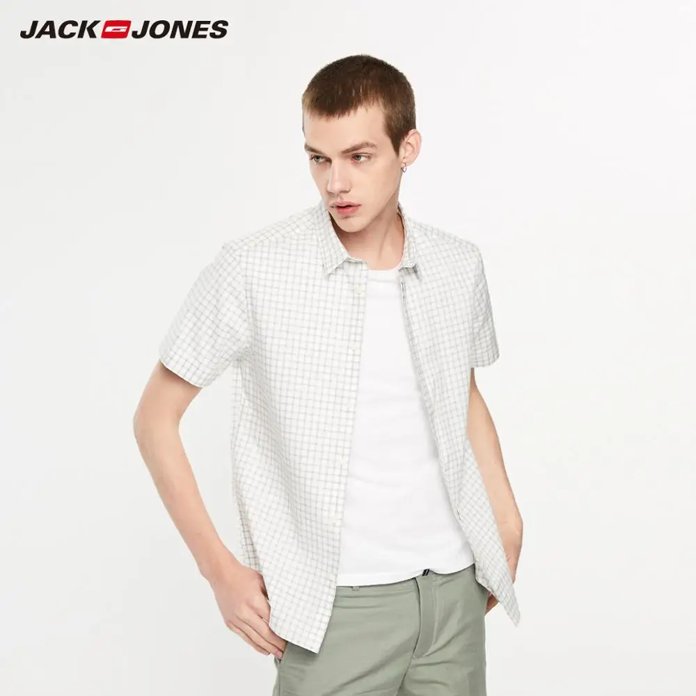 Мужские приталенные рубашки с короткими рукавами JackJones 100% хлопок рубашка и