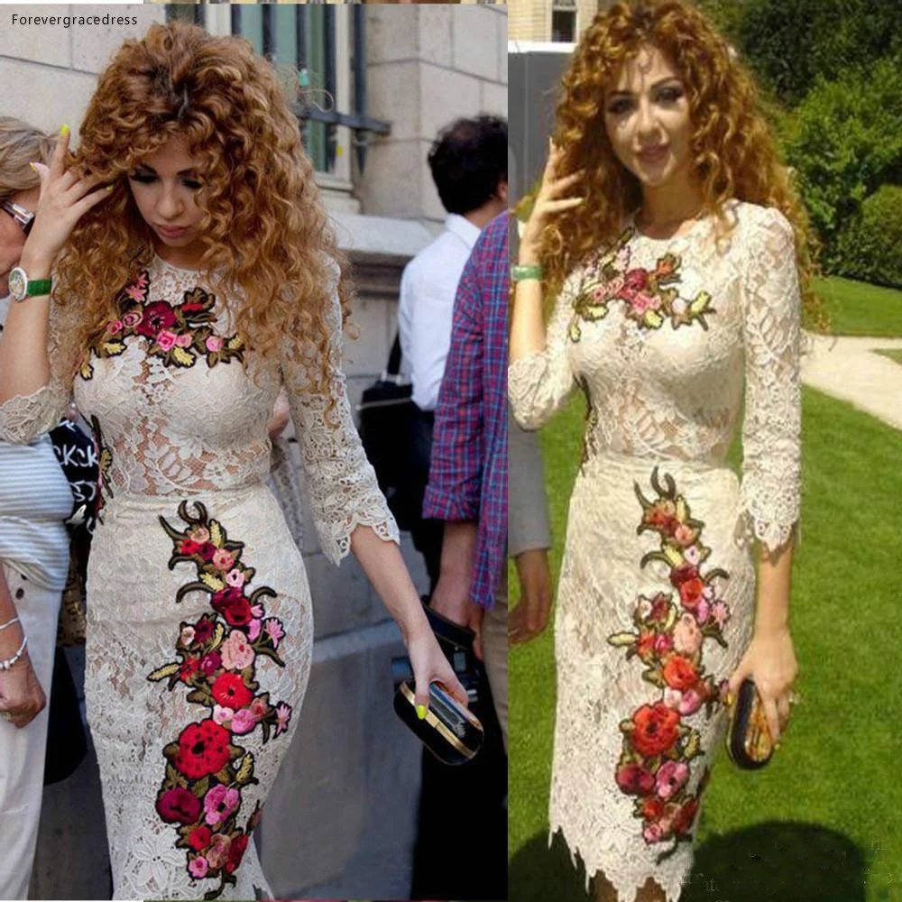 Кружевное платье для матери невесты Myriam Fares с длинным рукавом официальное гостей