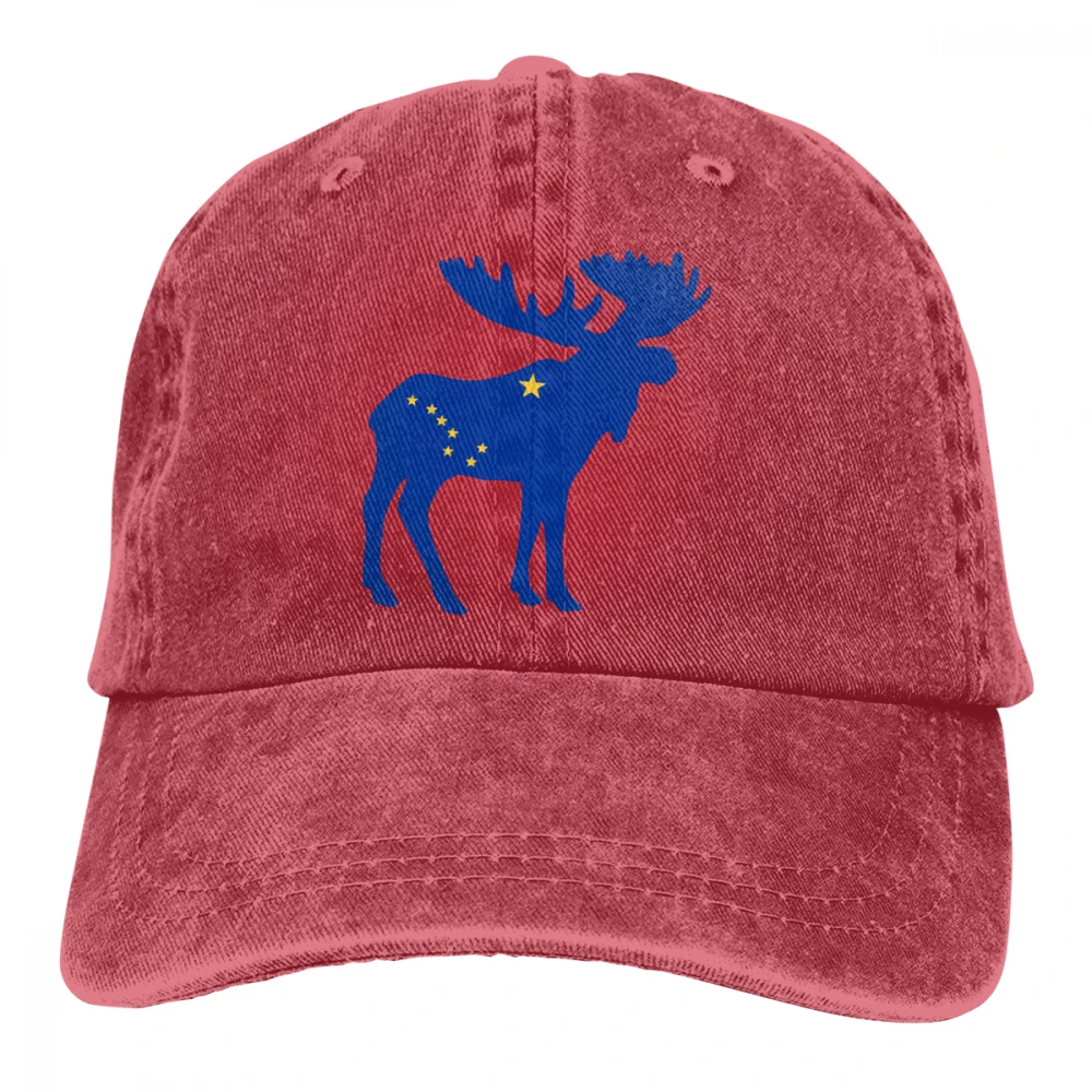 Флаг Аляски Moose Casquette натуральный унисекс Мужские Женские джинсовые бейсболка с ремешком кепки Регулируемый Гольф папа шляпа