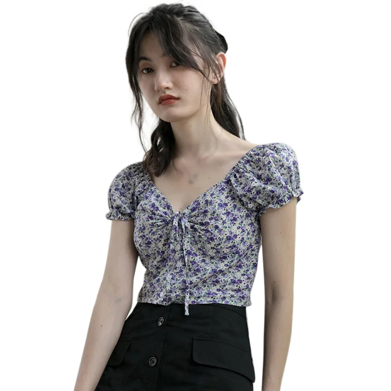 

Блузка женская летняя с квадратным вырезом и коротким рукавом