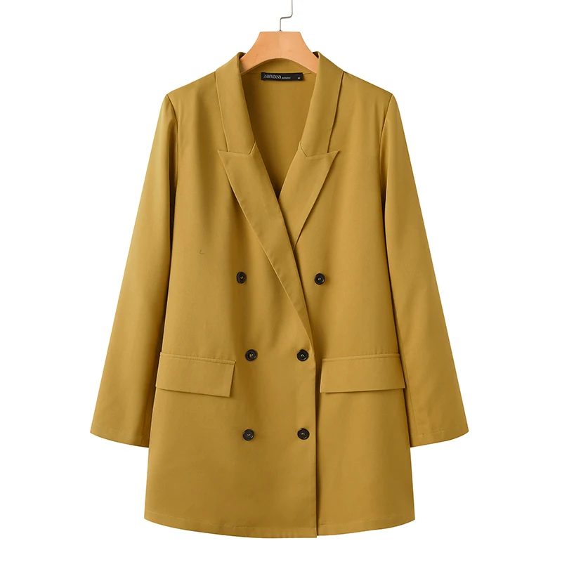 

ZANZEA Fashion Women Blazers Casual Double-Breasted Business Suits Autumn Jackets Streetwear Long Sleeve Office Lady Thin Coat