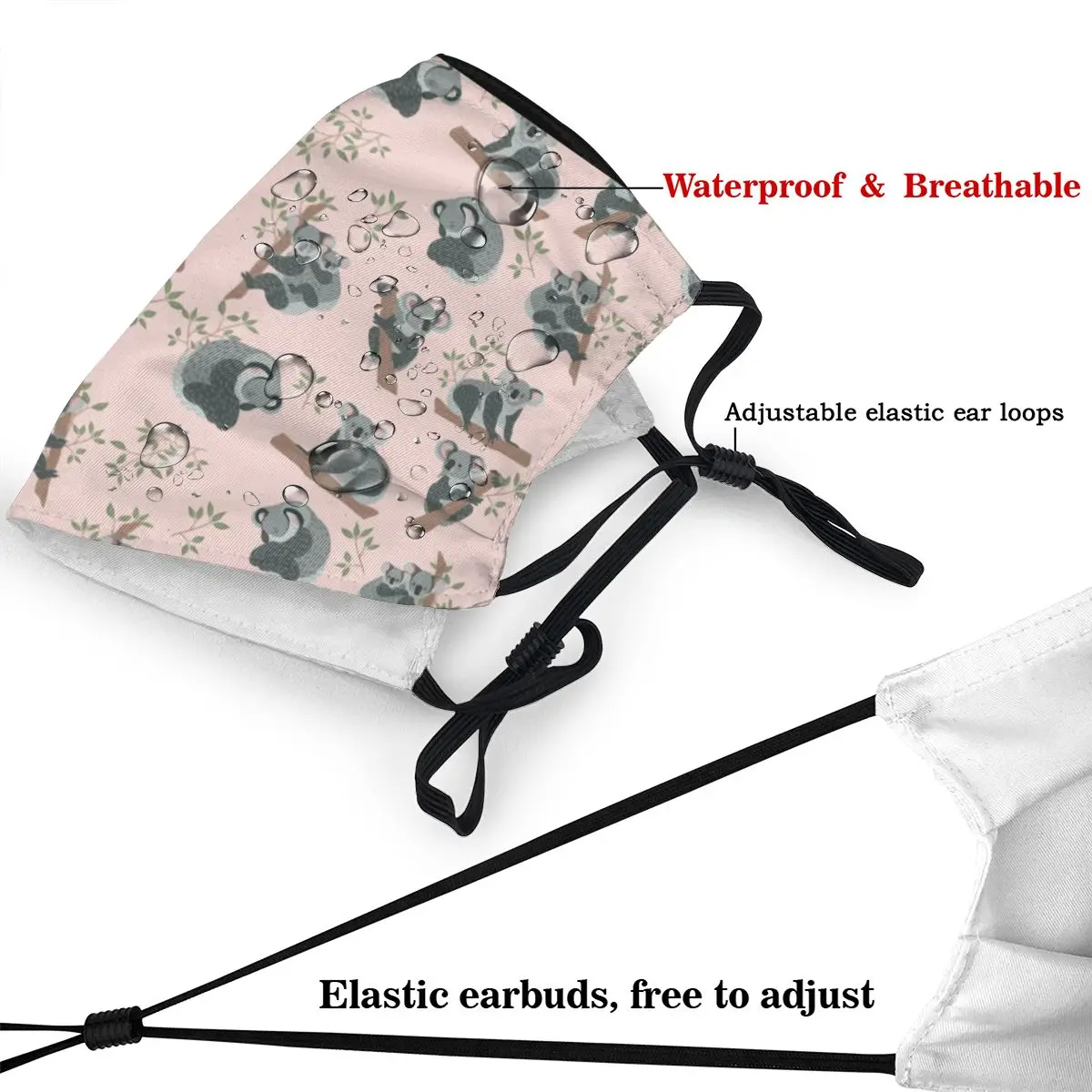 Маска для лица с векторным бесшовным рисунком коалы Пылезащитная маска животным