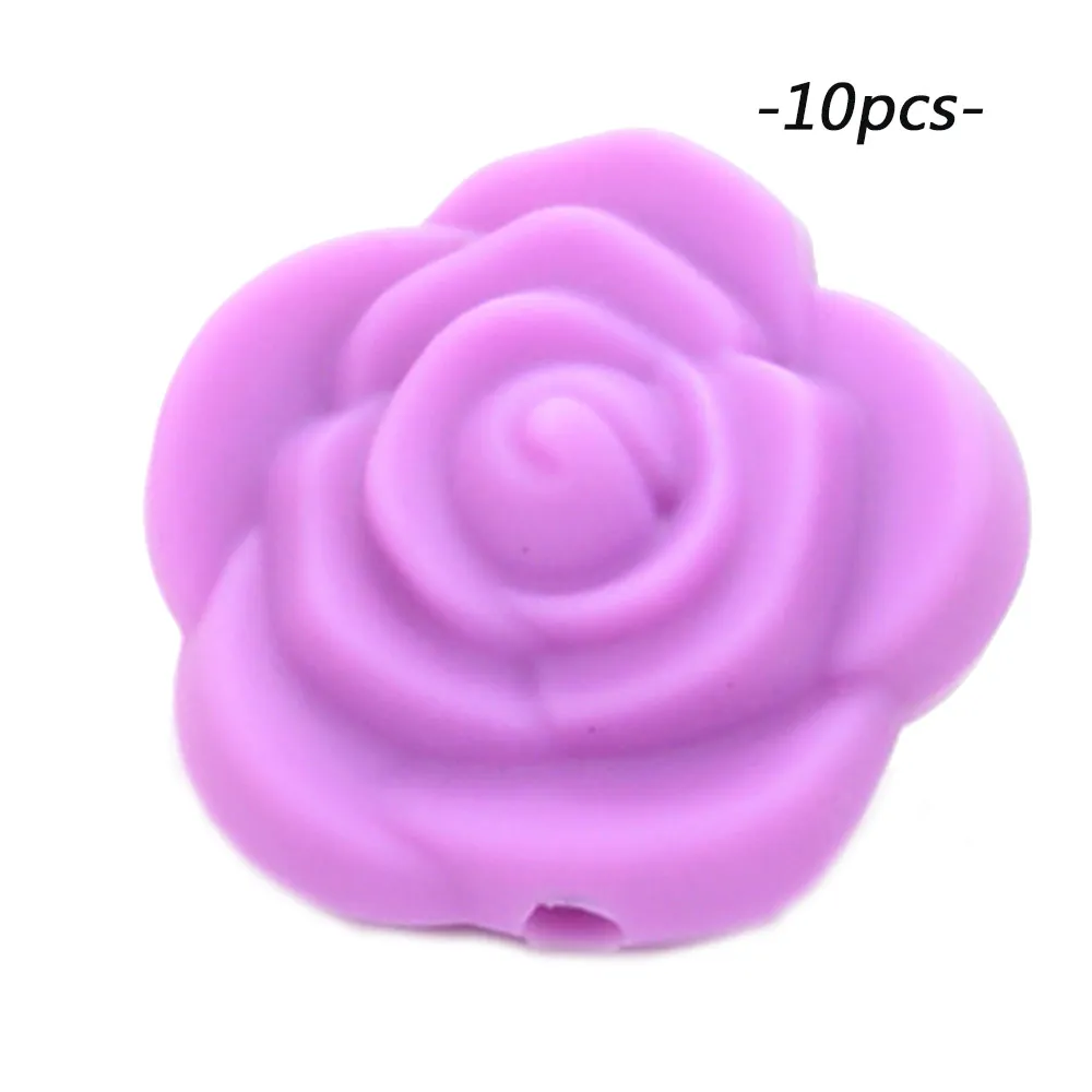 medium purple LOFCA 10 шт Силиконовые Бусины розы пищевой силиконовый продукт для детей для изготовления ювелирных изделий Детская Соска-подвеска BPA бесплатные игрушки - Цвет: medium purple