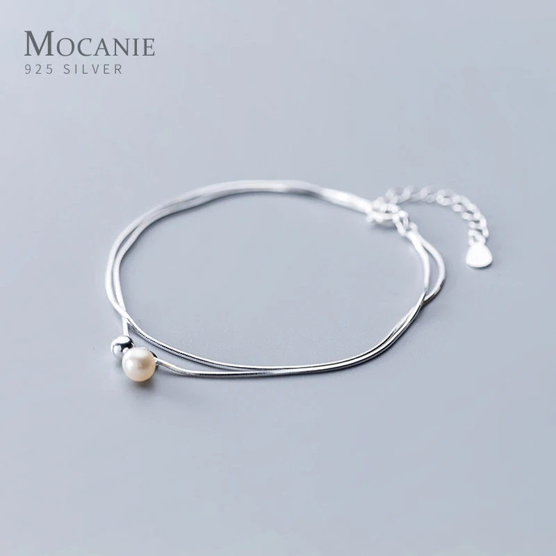 

Mocanie 100% Genuine 925 Sterling Silver Fashion Snake Chain Bracelet for Women Fit Beads Pearl Charm Bangles Original Jewelry