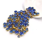 100 шт.пакет, разноцветные голубые стеклянные стразы разных размеров, стразы для одежды, свободные бусины, Золотая основа, Стразы для шитья, свадебное украшение сделай сам