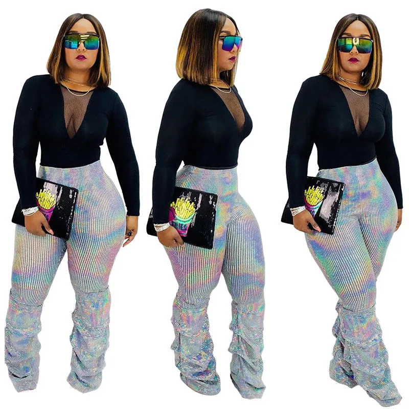 Брюки женские блестящие с завышенной талией готические плиссированные