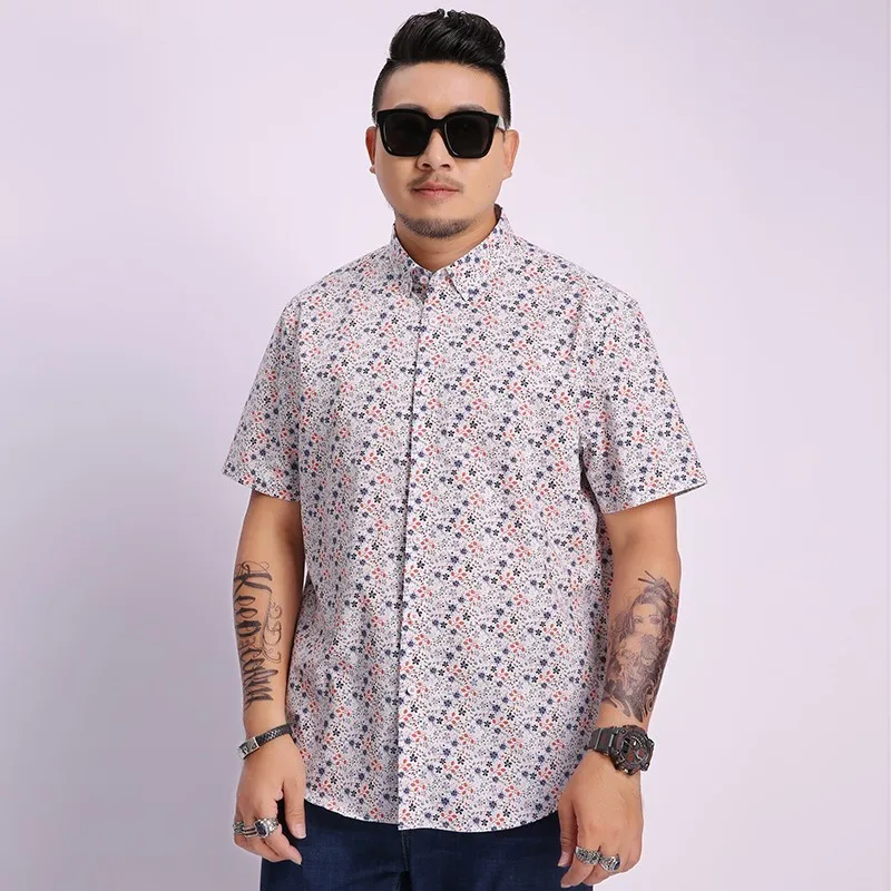 

New Plus Size 8xl 7xl Summer Mens Short Sleeve Beach Hawaiian Shirts Cotton Casual Floral Shirts Regular Mens Clothing Fashion