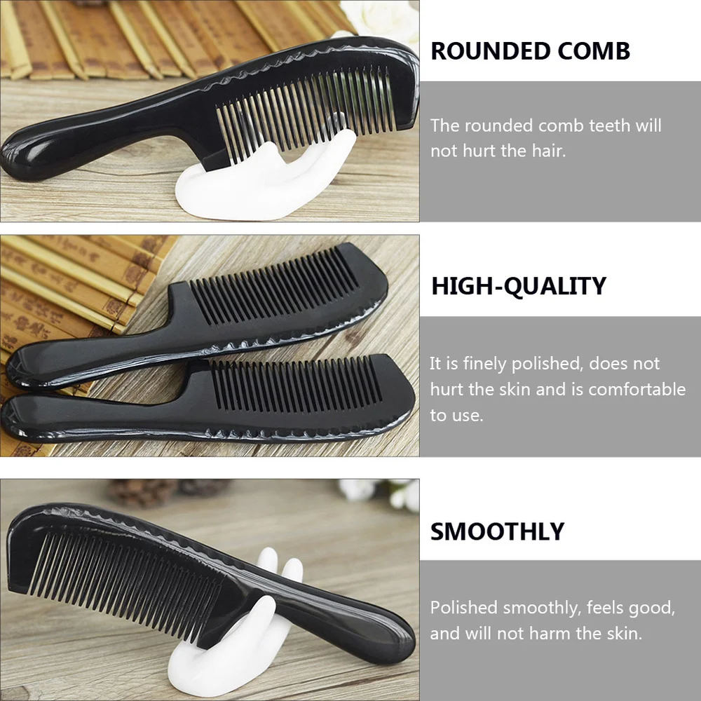 

1pc Natural Ox Horn Fine Tooth Comb Thicken Edge Hair Styling Comb Supply