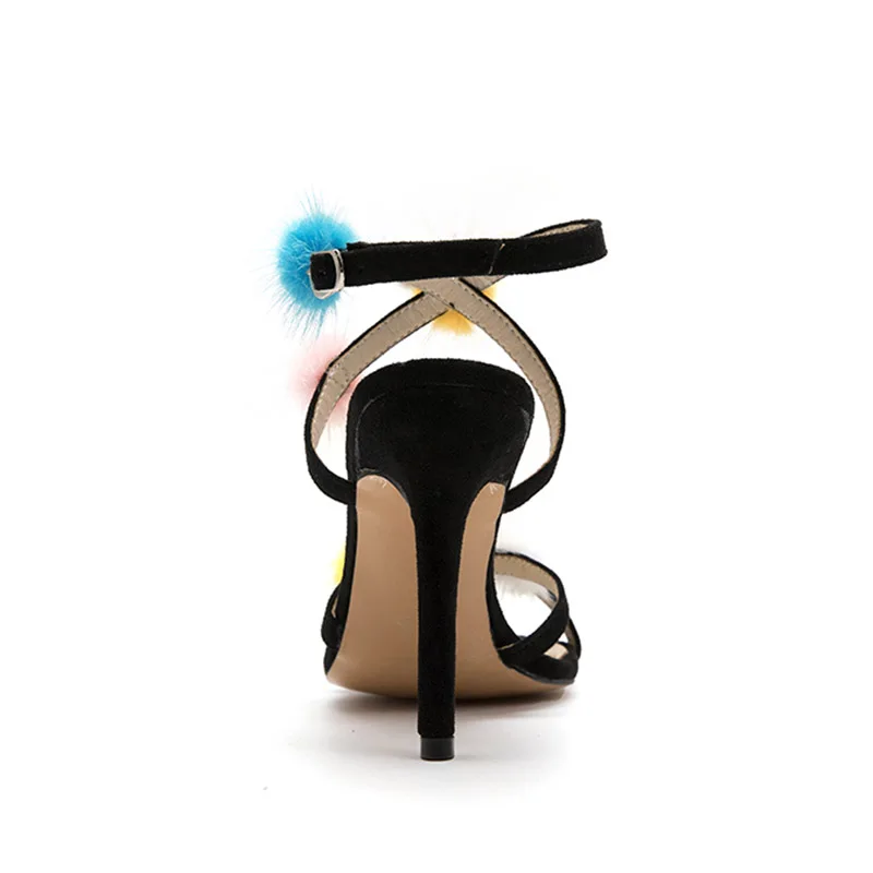 Женские босоножки Phoentin разноцветные из меха норки на очень тонких высоких