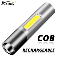 portable mini led flashlight with side cob light built in rechargeable lithium battery 3 lighting modes used for camping