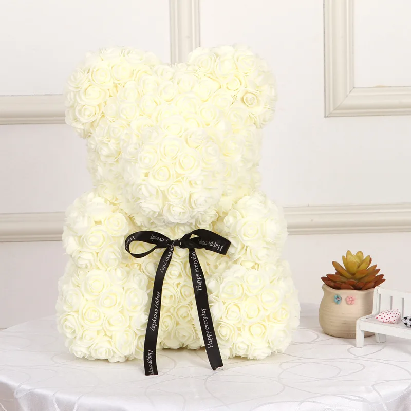 Milk White 40cm 25/40 см искусственные цветы розы медведь многоцветный ПЕНА РОЗА Teddy Bear девушке на День святого Валентина, подарок ко Дню День рождения украшения - Цвет: Milk White 40cm