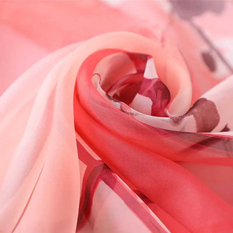 

Women Silky Scarf Smooth Soft Thin Sun Protection See-through Printed Beach Shawl JL