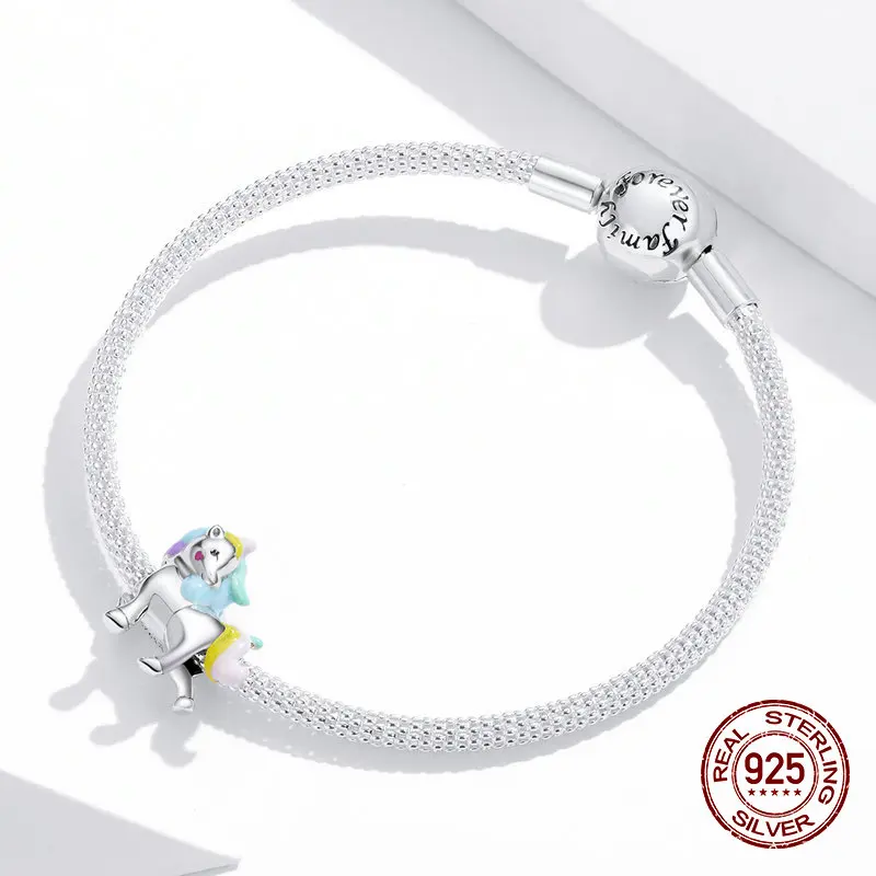 Женский браслет из серебра 100% пробы с радужной эмалью|Бусины| |