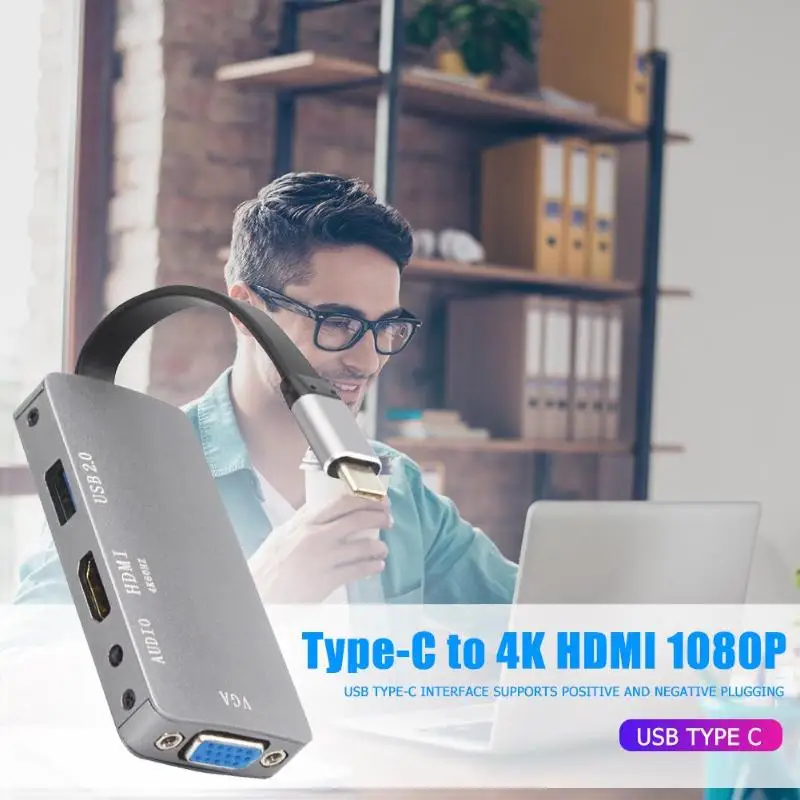 Переходник с Type C на HDMI VGA 3 5 мм кабель преобразователя видео и аудио