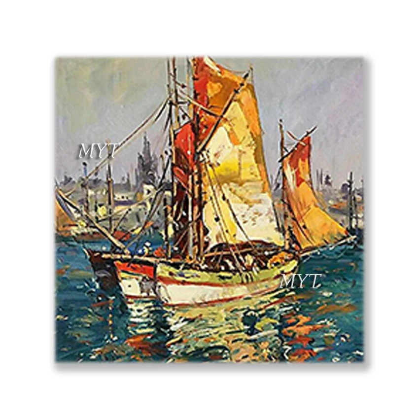 

Классическая Стиль Абстрактная Живопись Парусная Лодка Картина с кораблем на холсте 100% ручной росписью пейзаж маслом покраска стены декор...