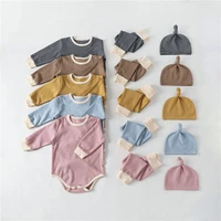 2021 new spring baby clothing set cotton long sleeve striped bodysuits and hat 3pcs infant boys girls suits